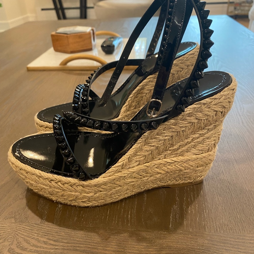 Christian Louboutin Mafaldina Spike Red Sole Wedge Espadrilles - Picture 2 of 8